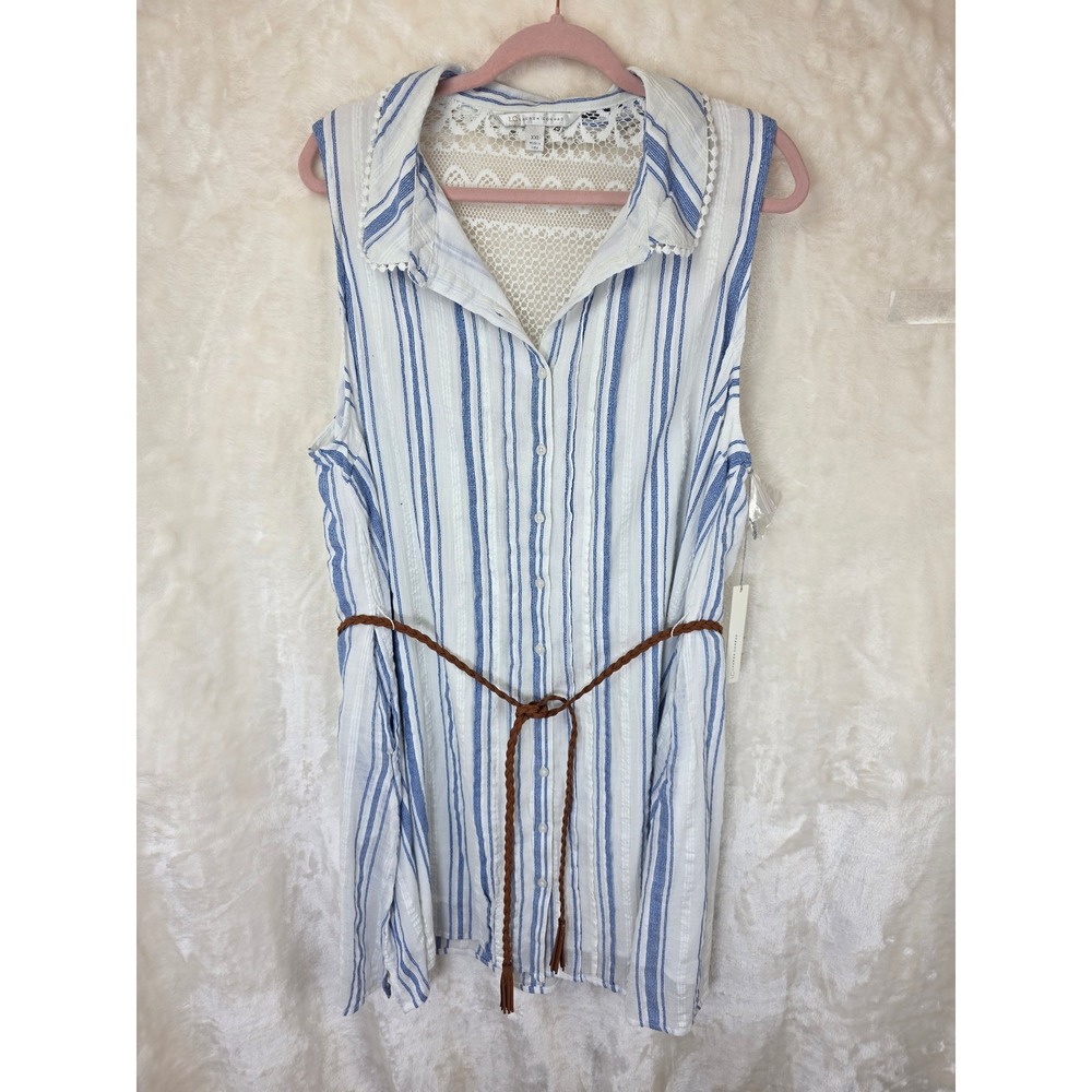 LC Lauren Conrad Blue Striped Lace Back Shift Shirt Dress XXL‎ New
